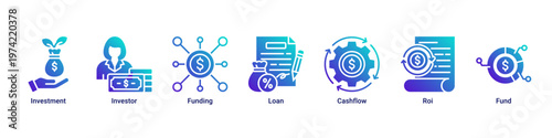 Investment Plan web banner icon vector illustration with icons of Investment,Investor,Funding,Loan,Cashflow,Roi and Fund