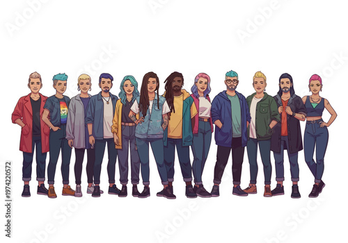 Diverse group of young adults celebrating lgbt pride with a sense of community and individuality