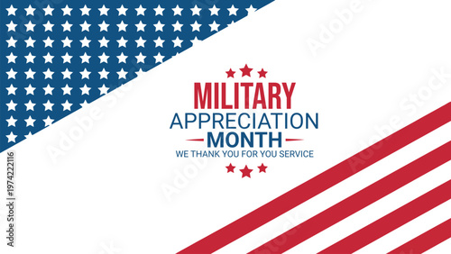 Military appreciation month patriotic banner with american flag stars and stripes design honoring service members veterans support and national pride