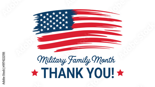 Military family month thank you typography with american flag brush stroke patriotic appreciation design honoring service members families and support