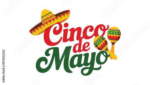 Cinco de mayo colorful typography with sombrero and maracas festive mexican celebration design symbolizing culture tradition music and holiday spirit