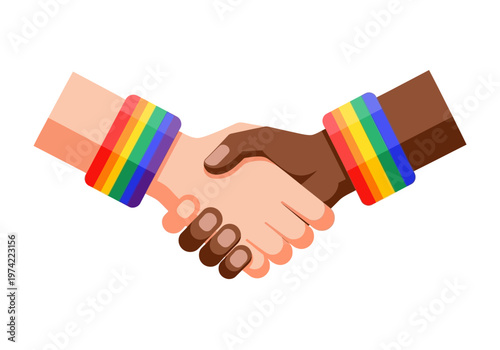 Diverse Hands Shaking with Pride Bracelets - Symbol of Unity and Equality
