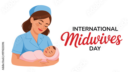 International midwives day concept with nurse holding newborn baby symbolizing maternity care childbirth support healthcare services compassion and maternal wellness