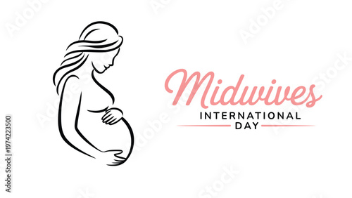 International midwives day concept with pregnant woman line art illustration symbolizing maternity care childbirth support healthcare services and maternal wellness
