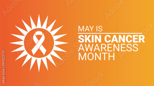 May is skin cancer awareness month concept with sunburst and ribbon symbol highlighting melanoma prevention uv protection dermatology health education and care