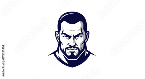 Strong man head mascot with beard and stern face