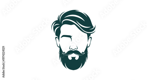 Modern bearded man's head illustration with styled hair