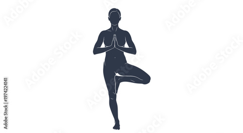 Minimalist woman silhouette in yoga tree pose