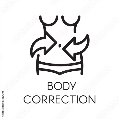 Body correction line icon. Weight loss, abdominal massage, plastic surgery liposuction concept. Healthy lifestyle and cosmetology treatment. Silhouette of female figure. Graphic pictograph. Vector