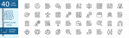 Curriculum vitae icon set. Contains icon symbol : portfolio, cv, career, job, opportunity, application, resume, summary, candidate, skill, hire, hiring, employment, work, abilities, recruitment, goal.