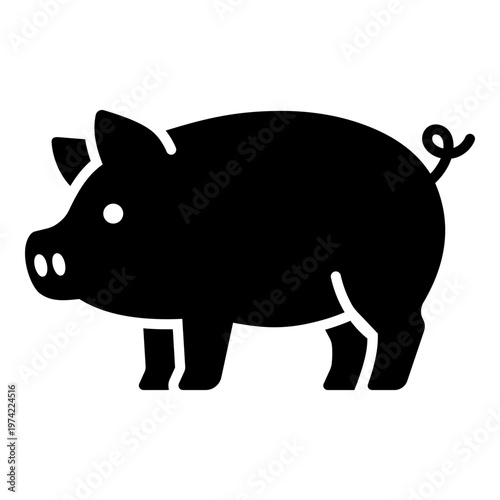 Pig icon, symbolizing farm livestock and agriculture. Solid bold vector suitable for farming, food production, and rural animal concepts.