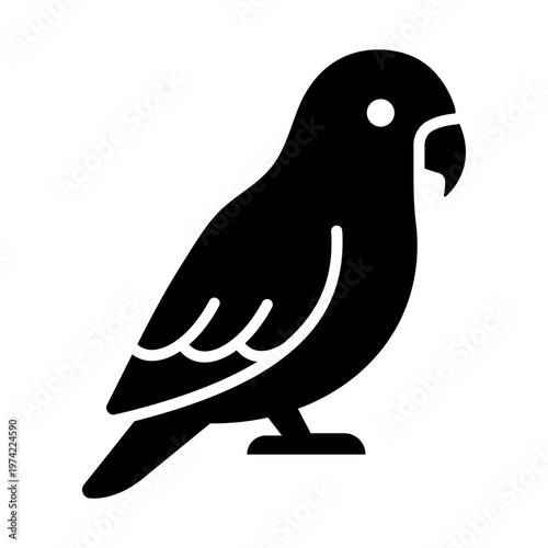 Parrot icon, symbolizing tropical bird and exotic pet. Solid bold vector ideal for wildlife, zoo, and bird-related designs.