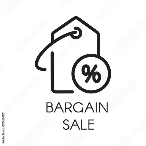 Bargain sale icon. Simple label template with discount for online or offline stores and mobile applications. Advertising coupon for seasonal price-tag, black friday and other design needs. Vector
