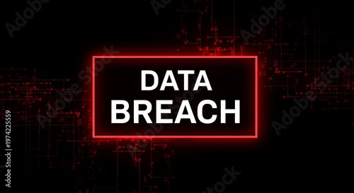 A warning sign indicating a data breach with a red neon outline on a dark background