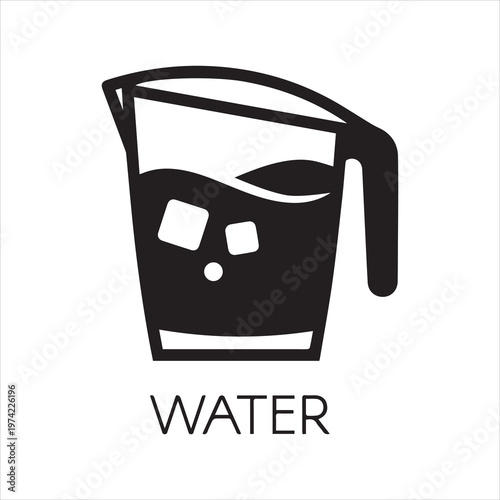 Carafe of water or other abstract beverage and ice cubes. Flat icon - cookery simplicity pictograph. Vector drink illustration