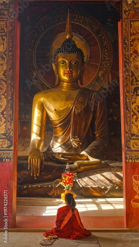 A serene Buddhist temple scene