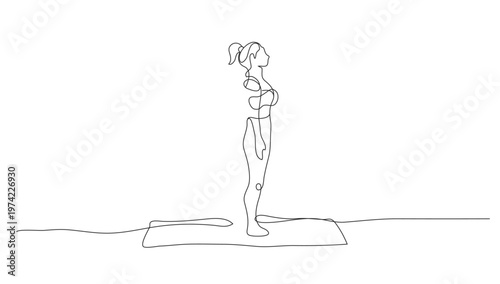 Woman doing yoga and meditation continuous line drawing. Fitness and gym concept. Vector illustration minimalist design hand drawn.