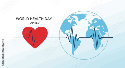 World Health Day Heartbeat EKG Globe Medical Care Concept