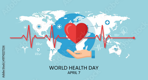 World Health Day concept: Global healthcare, heart health, and medical care on Earth
