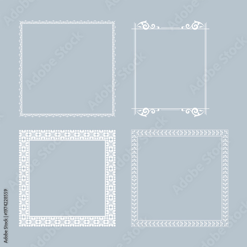 Set of decorative frames Elegant vector element for design in Eastern style, place for text. Floral gray and white frames. Lace illustration for invitations and greeting cards