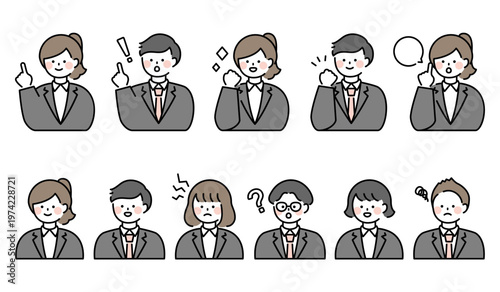 スーツの人物イラスト　男女セット 上半身