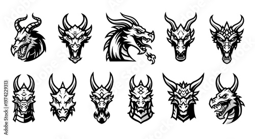 Collection of dragon head illustrations.