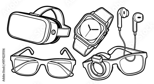 Collection of modern wearable technology devices.