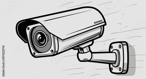 Security camera on a wall mount.