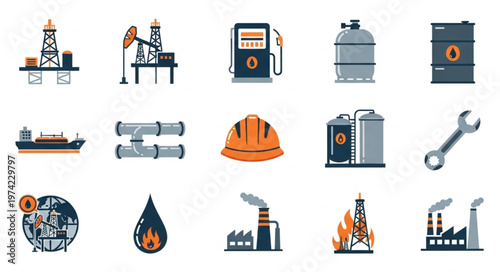 Oil and Gas Industry Icons - Exploration, Production, and Infrastructure.