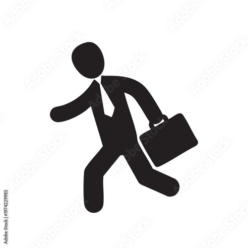 A businessman silhouette walking briskly with a briefcase one arm swinging forward naturally