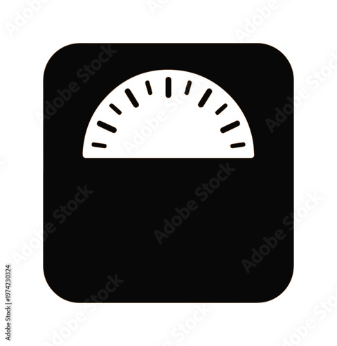 Minimalist bathroom scale icon vector, black square weighing scale symbol for health and fitness, flat weight measurement tool sign