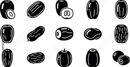 Black and white cocoa beans in various orientations and cut views food ingredients baking