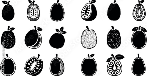 Black and white fruit in various patterns and styles apples pears peaches