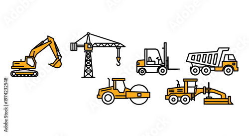 Collection of heavy construction vehicles.