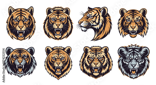 Collection of tiger head illustrations.