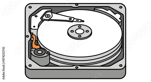 Hard disk drive internal components.