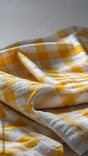 Wrinkled Yellow Gingham Kitchen Towel – Realistic Checkered Fabric Napkin Isolated PNG on Transparent Background