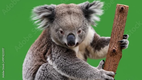 Koala Climbing a Branch On Green Screen.