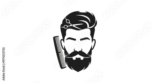 Barbershop logo with stylish bearded man and grooming tools