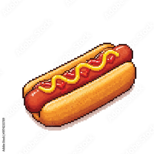  classic pixel art hot dog sausage bun mustard and ketchup fast food snack