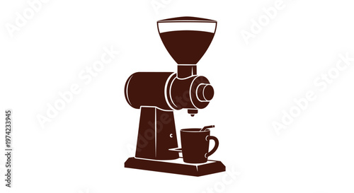 Coffee grinder with cup for fresh ground beans icon