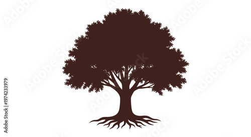 Dark brown tree silhouette with leaves and roots
