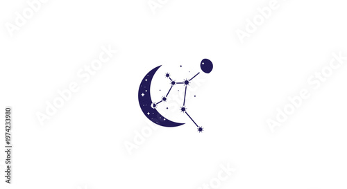 Crescent moon stars and constellation on white background