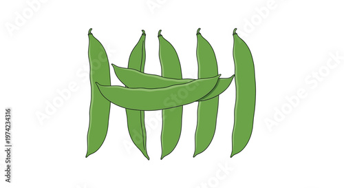 Fresh green pea pods vegetable illustration white background