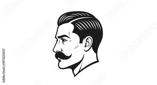 Gentleman's head profile with groomed mustache and retro hairstyle