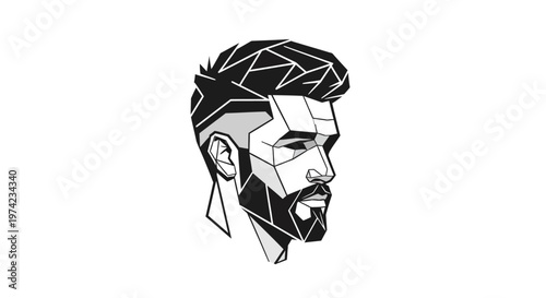 Geometric male head profile with beard and modern haircut