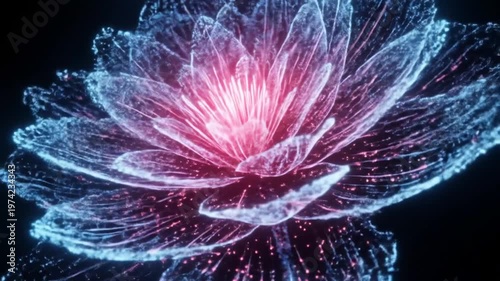 Vibrant Neon Flower Bloom Animation for Video.