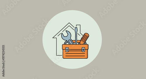 Home repair toolbox with house outline for handyman service