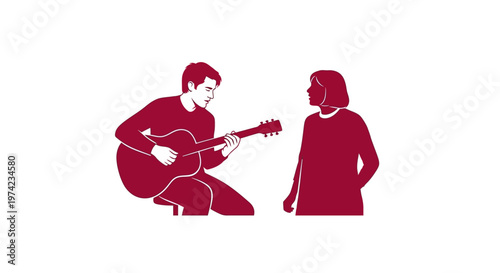 Man playing guitar for woman minimalist vector illustration
