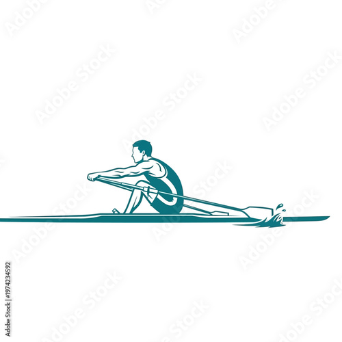 Male athlete rowing sculling boat on water graphic illustration